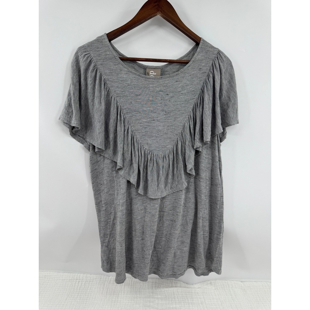 Dolan Left Coast Collection Ruffle Top Large Heather Grey Flutter Sleeve Boho